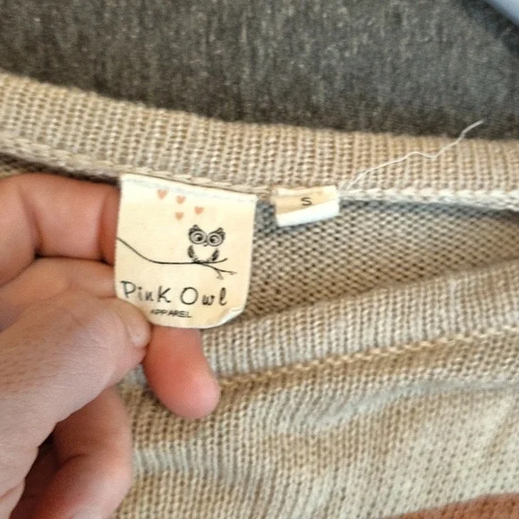 Pink Owl Brown and Tan Crew Neck Sweater - Picture 2 of 3